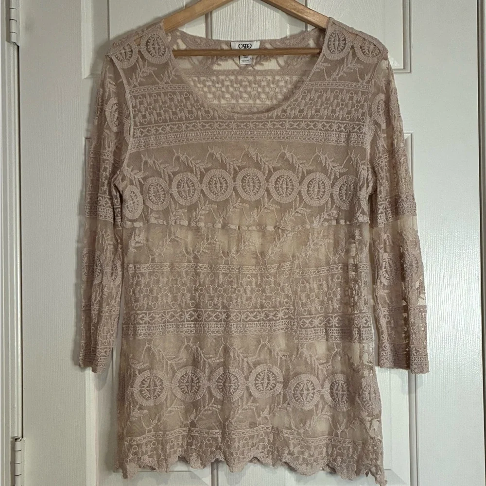 Cato Beige Lace Blouse - Picture 2 of 10